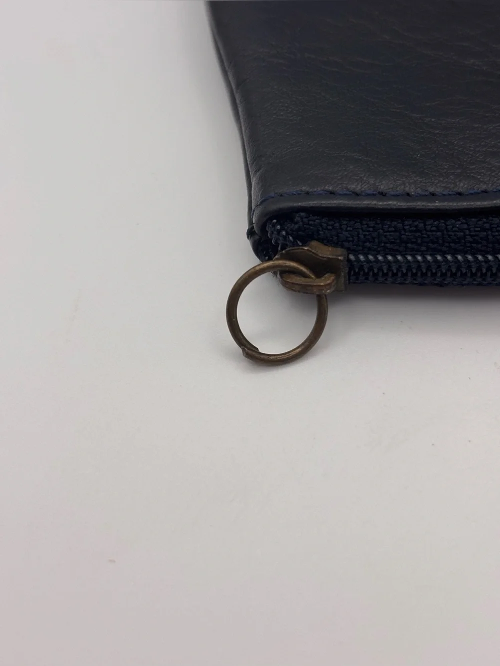 Vintage Dark Navy Blue Leather Cosmetic Zipper Pouch,